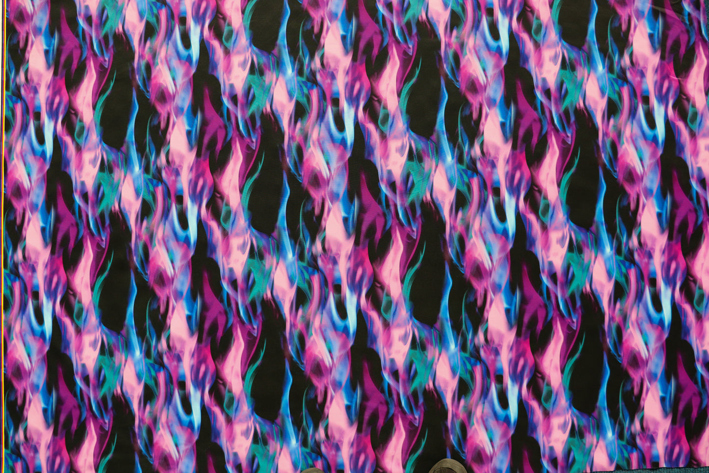 FS1212 Fusion Flames Tie Dye Print Scuba Stretch Knit Fabric | Fabric | Black, Blue, Colourful, drape, Fabric, fashion fabric, flames, New, Nude, paint, paint strokes, Purple, Scuba, sewing, Stretchy, tie dye | Fabric Styles