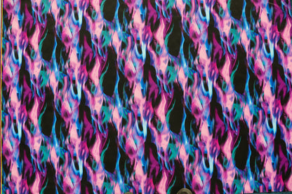 FS1212 Fusion Flames Tie Dye Print Scuba Stretch Knit Fabric | Fabric | Black, Blue, Colourful, drape, Fabric, fashion fabric, flames, New, Nude, paint, paint strokes, Purple, Scuba, sewing, Stretchy, tie dye | Fabric Styles