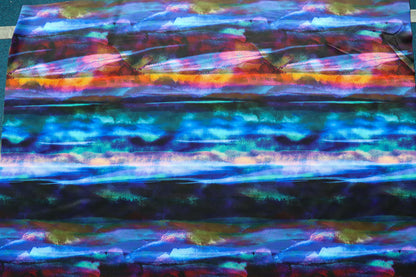 FS1210 Abstract Blends Tie Dye Print Scuba Stretch Knit Fabric Blue | Fabric | Blue, Colourful, drape, Fabric, fashion fabric, New, Nude, paint, paint strokes, Scuba, sewing, Stretchy, tie dye | Fabric Styles