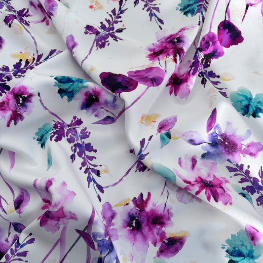 FS1241 Floral Orchid Print Scuba Stretch Knit Fabric Purple