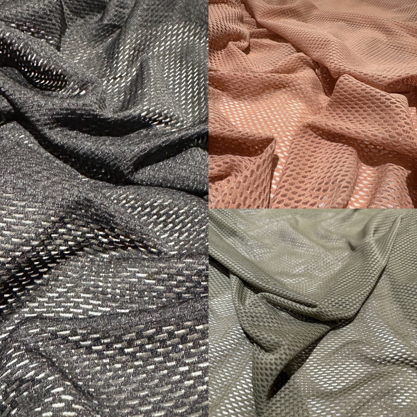 FS1198 Plain Fishnet Mesh Fabric Stretch Black Salmon Olive