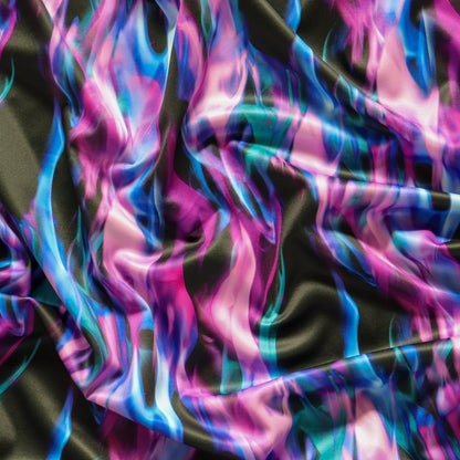 FS1212 Fusion Flames Tie Dye Print Scuba Stretch Knit Fabric | Fabric | Black, Blue, Colourful, drape, Fabric, fashion fabric, flames, New, Nude, paint, paint strokes, Purple, Scuba, sewing, Stretchy, tie dye | Fabric Styles