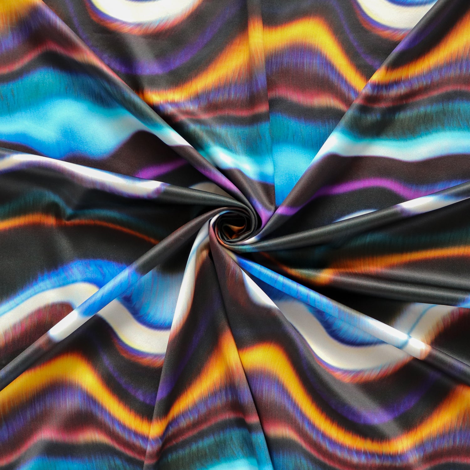 FS1211 Swirl Sensation Tie Dye Print Scuba Stretch Knit Fabric | Fabric | Black, Blue, Brown, Colourful, drape, Fabric, fashion fabric, New, Nude, paint, paint strokes, Scuba, sewing, Stretchy, tie dye, White, Yellow | Fabric Styles