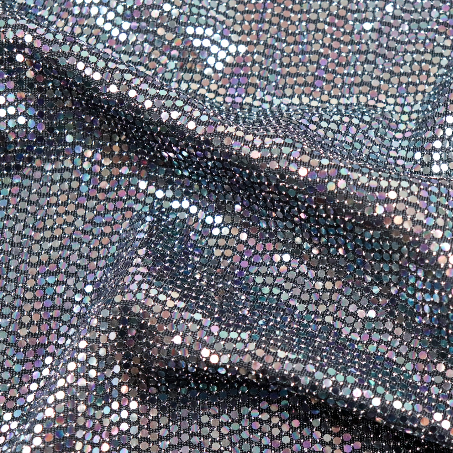 FS1221 Shiny Metallic Circle Sequins Lurex Nylon Stretch Fabric Green Purple Hologram