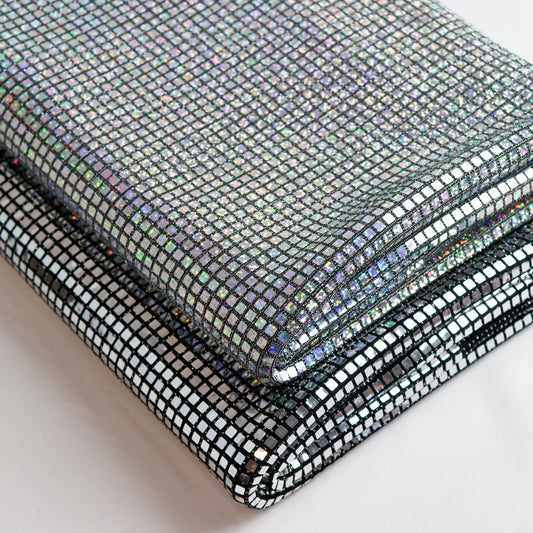 FS1220 Shiny Squares Sequins Lurex Nylon Stretch Fabric