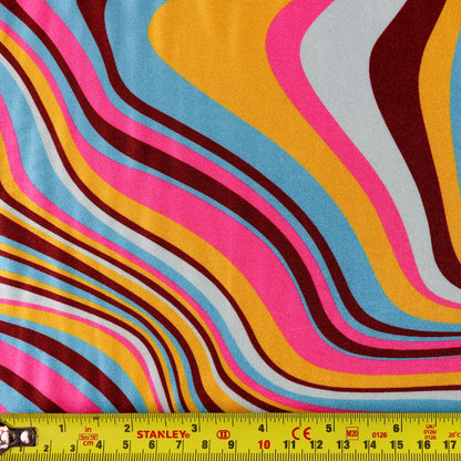 FS1192 Swirly Spandex All Way Stretch Fabric Pink Orange Blue