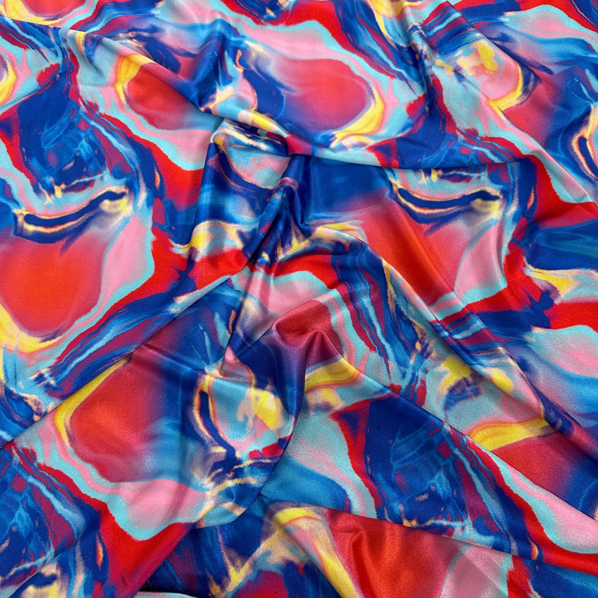 FS1194 Tie Dye Spandex All Way Stretch Fabric Blue Red Yellow | Fabric | Blue, fabric, New, Orange, Pink, Pucci, Red, Spandex, Swim, Swimming, Swimwear, Swirl, Tie Dye | Fabric Styles