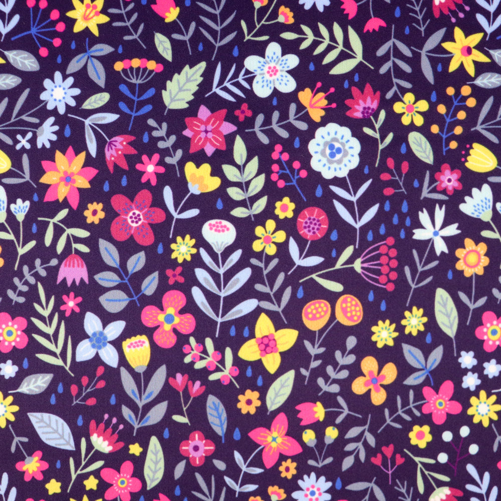 FS805 Ditsy Floral | Fabric | drape, elastane, Fabric, fashion fabric, Floral, Flower, ivory, jersey, making, Polyester, Purple, Scuba, sewing, Stretch, Stretchy | Fabric Styles