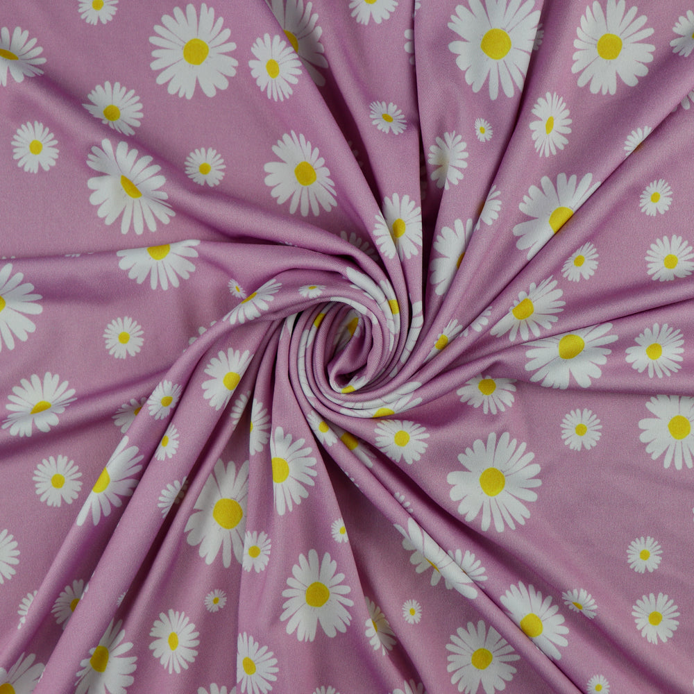 FS701 Daisy Flower | Fabric | Activewear, Blue, drape, Fabric, fashion, fashion fabric, Floral, Flower, Lilac, Neon, Pink, polyester, sale, sportswear, stretch, Stretchy, Swim, Swimming, Swimwear | Fabric Styles