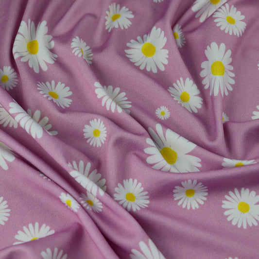 FS701 Daisy Flower | Fabric | Activewear, Blue, drape, Fabric, fashion, fashion fabric, Floral, Flower, Lilac, Neon, Pink, polyester, sale, sportswear, stretch, Stretchy, Swim, Swimming, Swimwear | Fabric Styles