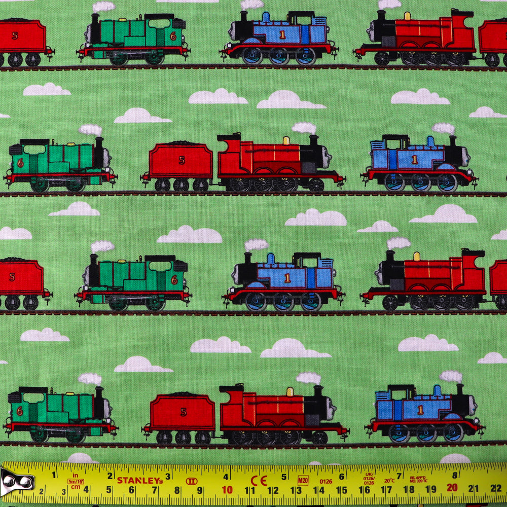 FS907_3 Thomas Train Track | Fabric | Brand, Branded, cartoon, Cartoon Network, Children, comic, comics, Cotton, Engine, Fabric, fashion fabric, Friends, hero, Kids, Light blue, logo, making, Tank, The, Thom, Thomas, Thomas & Friends, Thomas the tank engine, Train | Fabric Styles