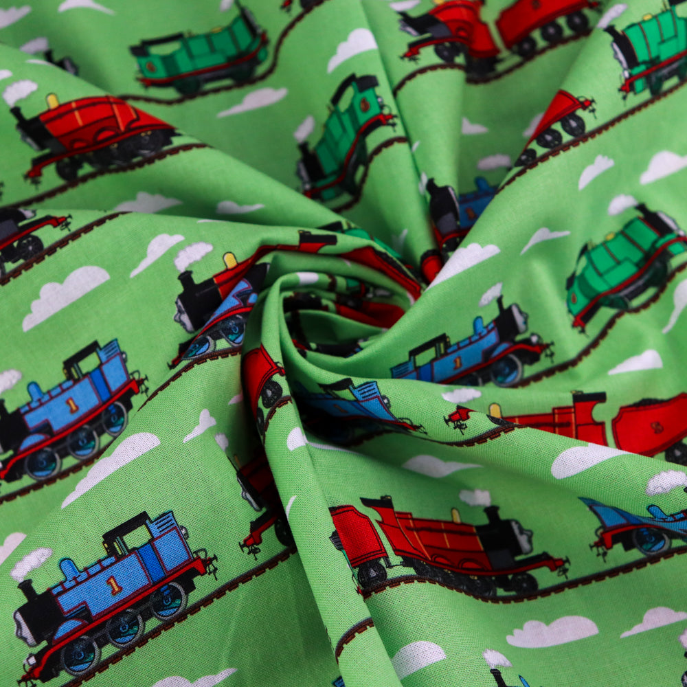 FS907_3 Thomas Train Track | Fabric | Brand, Branded, cartoon, Cartoon Network, Children, comic, comics, Cotton, Engine, Fabric, fashion fabric, Friends, hero, Kids, Light blue, logo, making, Tank, The, Thom, Thomas, Thomas & Friends, Thomas the tank engine, Train | Fabric Styles