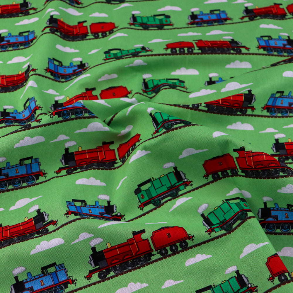 FS907_3 Thomas Train Track | Fabric | Brand, Branded, cartoon, Cartoon Network, Children, comic, comics, Cotton, Engine, Fabric, fashion fabric, Friends, hero, Kids, Light blue, logo, making, Tank, The, Thom, Thomas, Thomas & Friends, Thomas the tank engine, Train | Fabric Styles