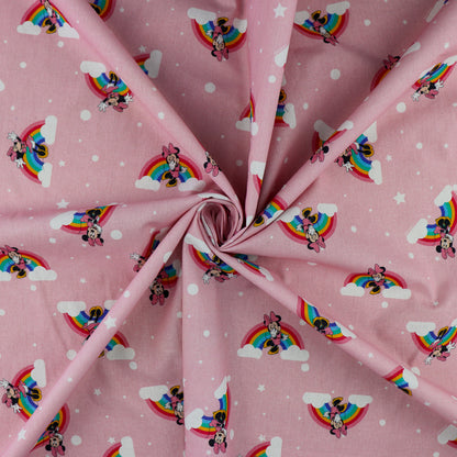 FS760_4 Disney Rainbow Minnie | Fabric | blue, Brand, Branded, Children, Cotton, Denim, Disney, drape, Fabric, fashion fabric, Kids, Letters, Light blue, Love, making, Mermaid, Mickey, Mickey mouse, Minnie, Minnie Mouse, Mouse, Pink, sewing, Skirt, Stripe | Fabric Styles