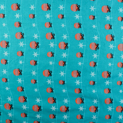 FS682_2 Festive Mount Baubles Cotton Fabric Green | Fabric | blue, celebration, Christmas, Cotton, drape, Dream, Fabric, fashion fabric, Festive, Light blue, making, SALE, sewing, Skirt, Snowflake, Xmas | Fabric Styles