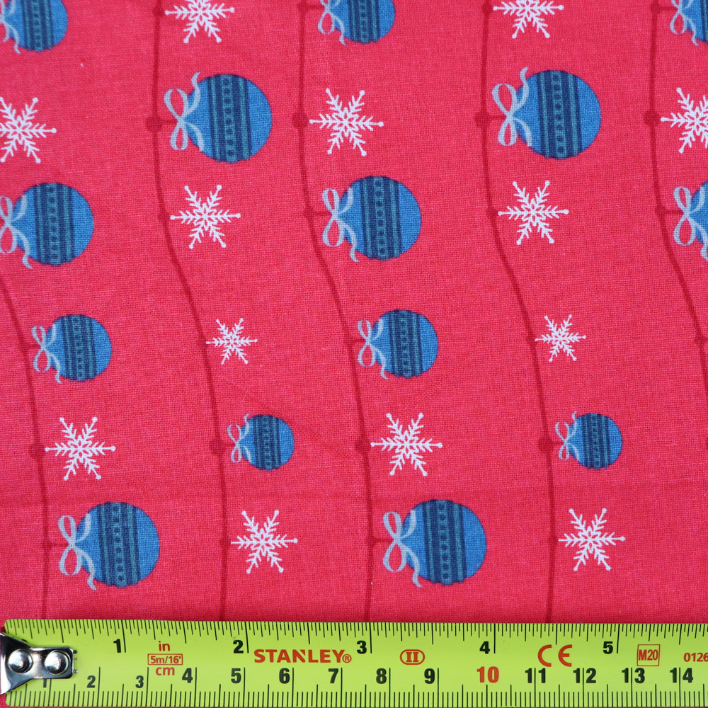 FS682_1 Christmas Festive Mount Baubles Cotton Fabric Red | Fabric | blue, celebration, children's, Christmas, Cotton, Denim, drape, Dream, Dream Catcher, Fabric, fashion fabric, Feathers, Festive, kid, kids, Light blue, making, SALE, sewing, Skirt, Snowflake, Totem, Xmas | Fabric Styles