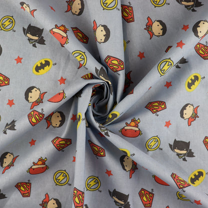 FS783_1 JL Boys Heroes Blue DC | Fabric | batman, Blue, Brand, Branded, Children, comic, comics, Cotton, Cotton SALE, dc, drape, Fabric, fashion fabric, flash, hero, JL, Kids, Light blue, logo, making, man, Sale, super, superhero, Superman | Fabric Styles