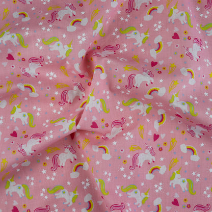 FS770_2 Unicorn Stars Poly Cotton Fabric Pink | Fabric | Animal, Children, Colourful, drape, Fabric, fashion fabric, FS770, Green, Kids, making, Multicolour, Navy, Poly, Poly Cotton, sewing, Shark, Sharks, Skirt, Unicorn, White | Fabric Styles