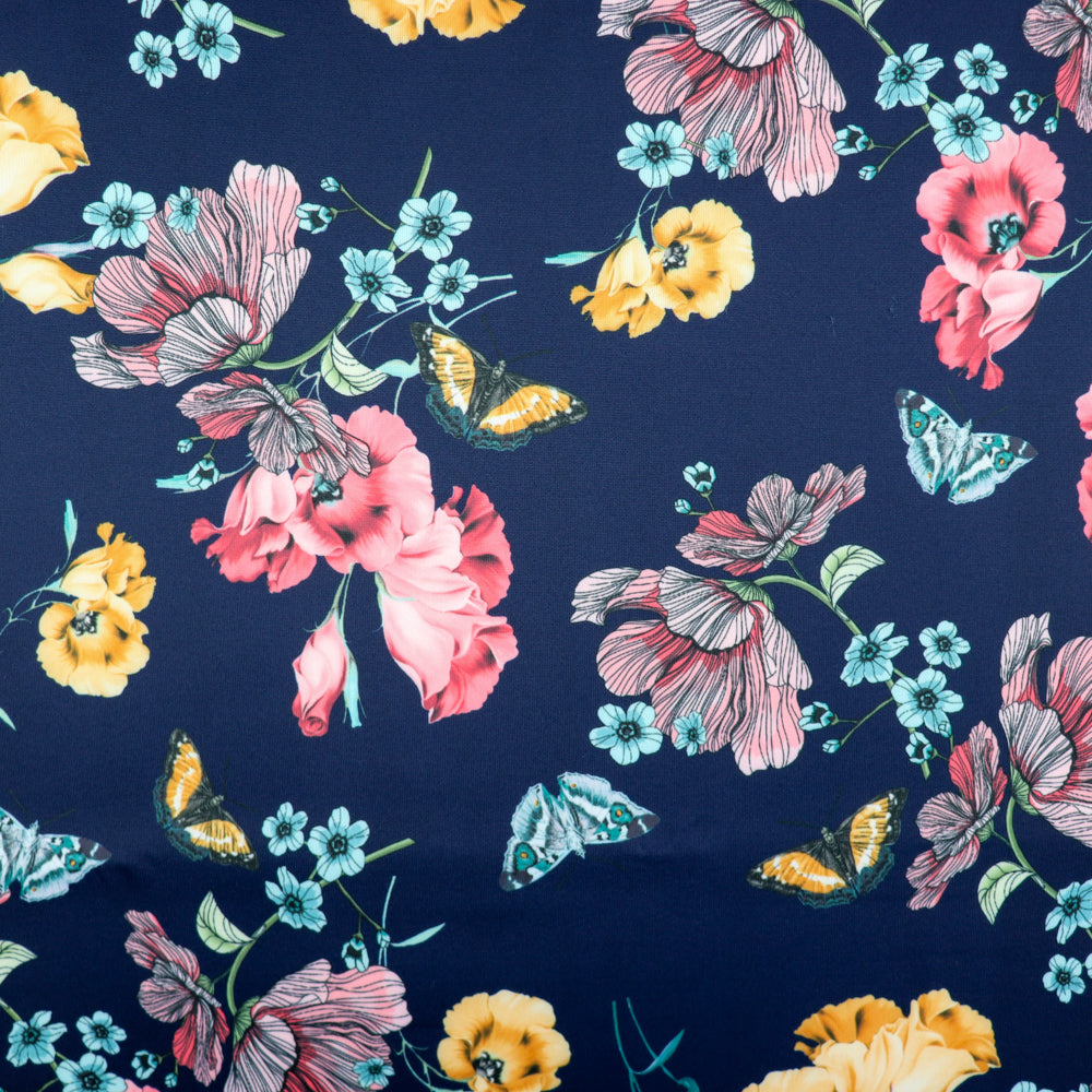 FS830 Black & Navy Floral | Fabric | fabric, Floral, jersey, sale, scuba, stretch | Fabric Styles