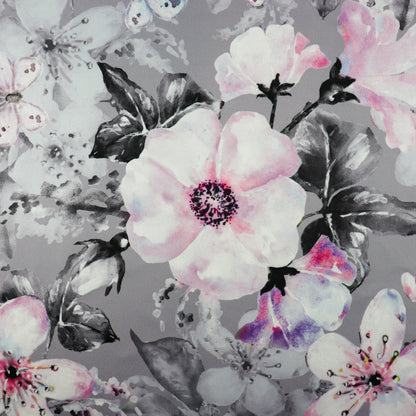 FS1004 Floral Bloom Scuba Stretch Knit Fabric Grey | Fabric | Bloom, fabric, floral, Flowers, grey, pink, scuba, Stretch | Fabric Styles