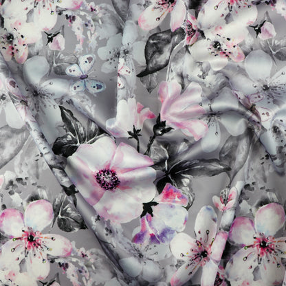 FS1004 Floral Bloom Scuba Stretch Knit Fabric Grey | Fabric | Bloom, fabric, floral, Flowers, grey, pink, scuba, Stretch | Fabric Styles