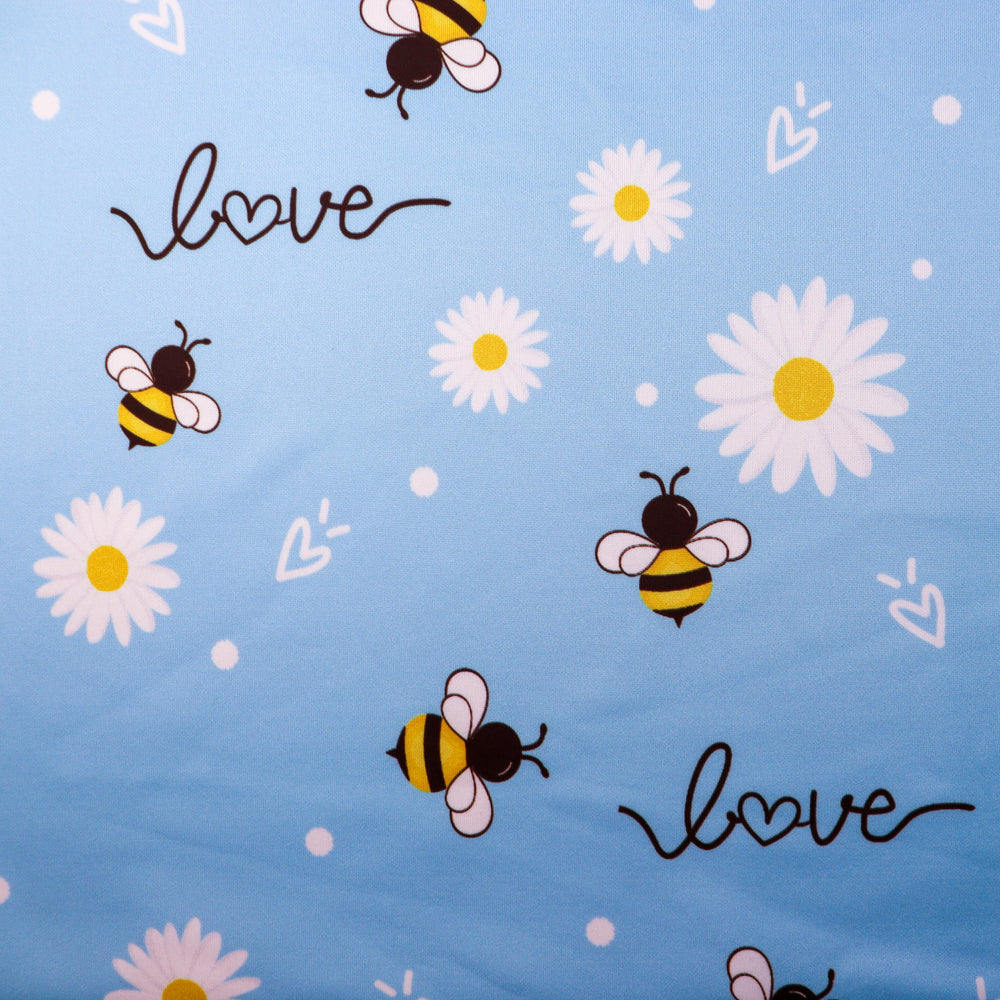 FS1007 Bee Lover Scuba Stretch Knit Fabric Baby Blue | Fabric | Bee, bees, daisies, daisy, fabric, floral, lover, scuba, Summer, Sun | Fabric Styles