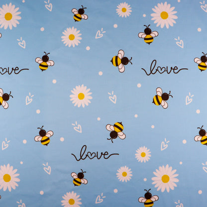 FS1007 Bee Lover Scuba Stretch Knit Fabric Baby Blue | Fabric | Bee, bees, daisies, daisy, fabric, floral, lover, scuba, Summer, Sun | Fabric Styles