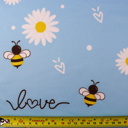 FS1007 Bee Lover Scuba Stretch Knit Fabric Baby Blue | Fabric | Bee, bees, daisies, daisy, fabric, floral, lover, scuba, Summer, Sun | Fabric Styles