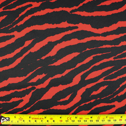 FS1115 Zebra Scuba Stretch Knit Fabric Red & Black | Fabric | Animal, Black, drape, Fabric, fashion fabric, Scuba, sewing, Stretchy, White, Zebra | Fabric Styles