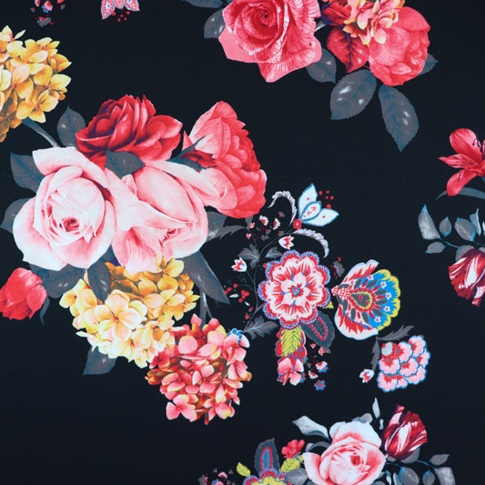 FS544 Floral | Fabric | drape, Fabric, fashion fabric, Floral, Flower, SALE, sewing, spun poly, Spun Polyester, Spun Polyester Elastane, Stretchy | Fabric Styles