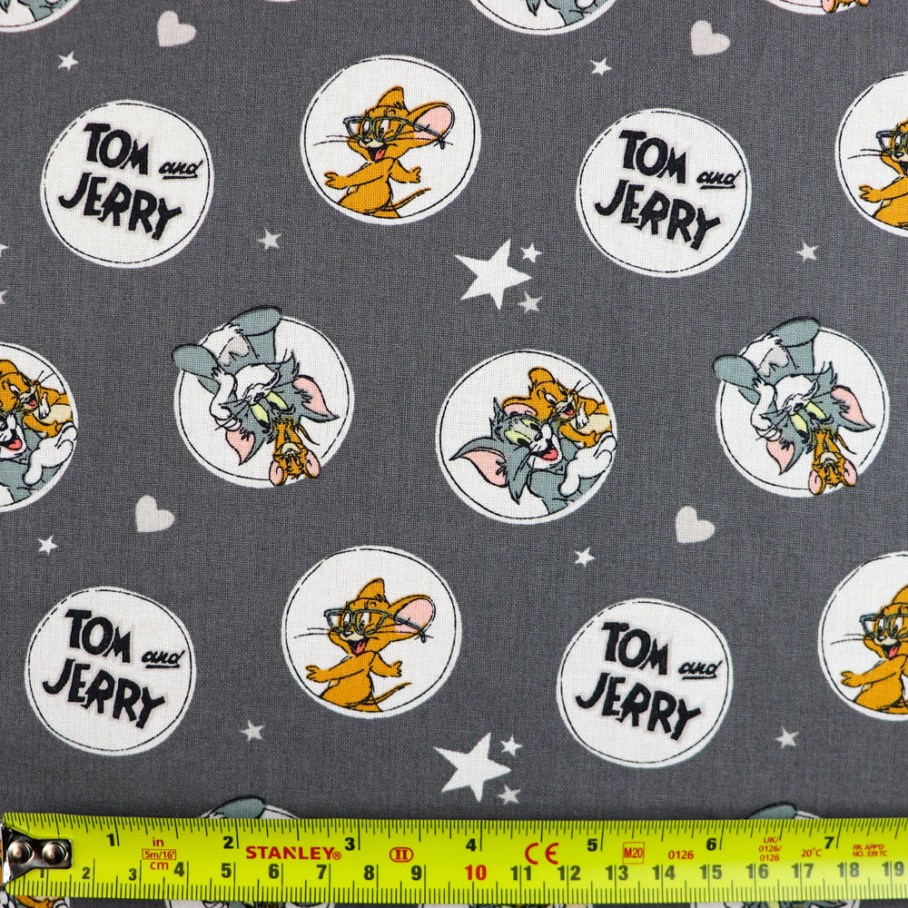 FS934_2 Tom and Jerry Circles & Stars | Fabric | blue, Brand, Branded, cartoon, Cotton, drape, Fabric, fashion fabric, Jerry, Light blue, making, Skirt, Tom, Tom & Jerry, Tom and Jerry | Fabric Styles