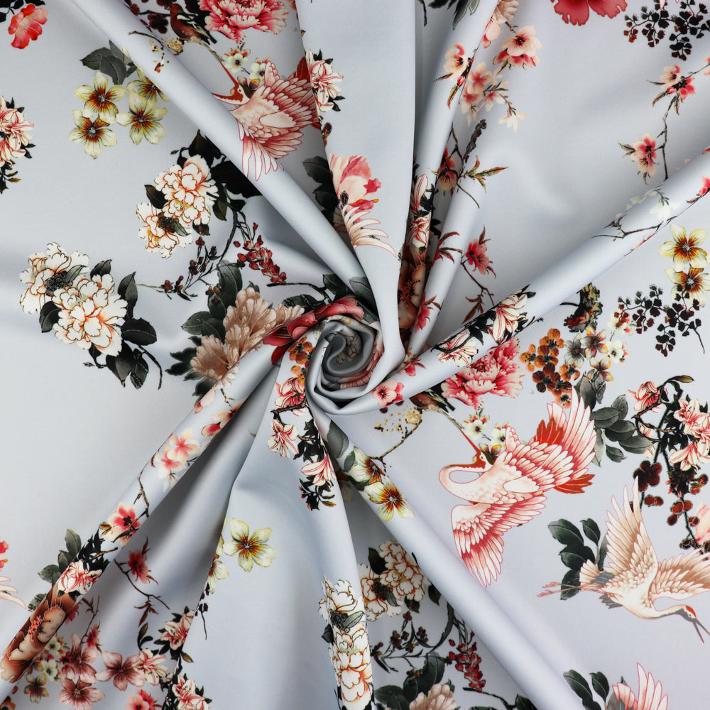 FS1075 Floral Oriental Swan Scuba Stretch Fabric | Fabric | drape, Eagle, Fabric, fashion fabric, Floral, Flower, oriental, Scuba, sewing, Swan | Fabric Styles