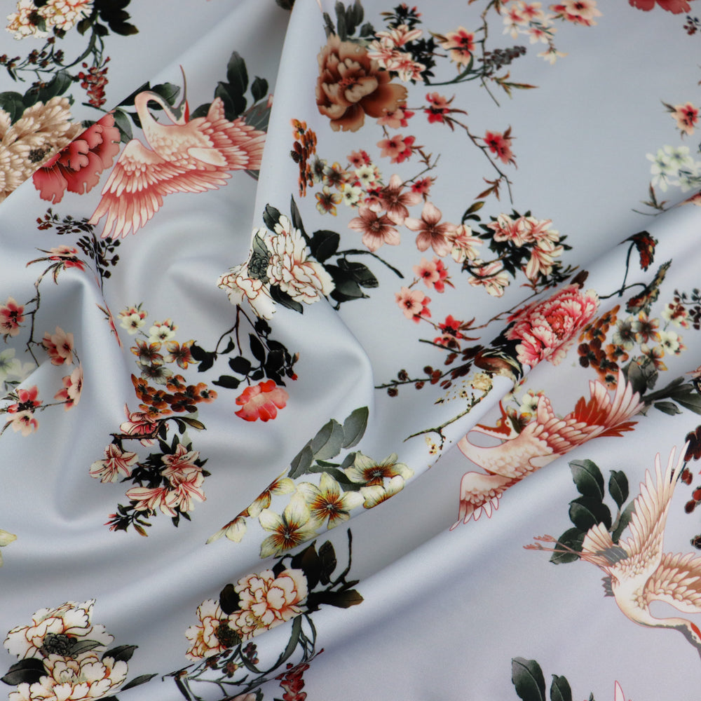 FS1075 Floral Oriental Swan Scuba Stretch Fabric | Fabric | drape, Eagle, Fabric, fashion fabric, Floral, Flower, oriental, Scuba, sewing, Swan | Fabric Styles