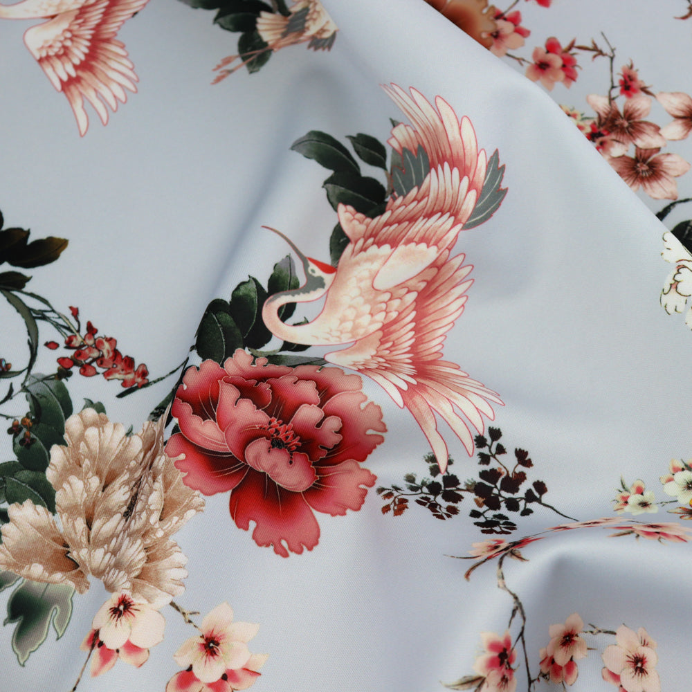 FS1075 Floral Oriental Swan Scuba Stretch Fabric | Fabric | drape, Eagle, Fabric, fashion fabric, Floral, Flower, oriental, Scuba, sewing, Swan | Fabric Styles