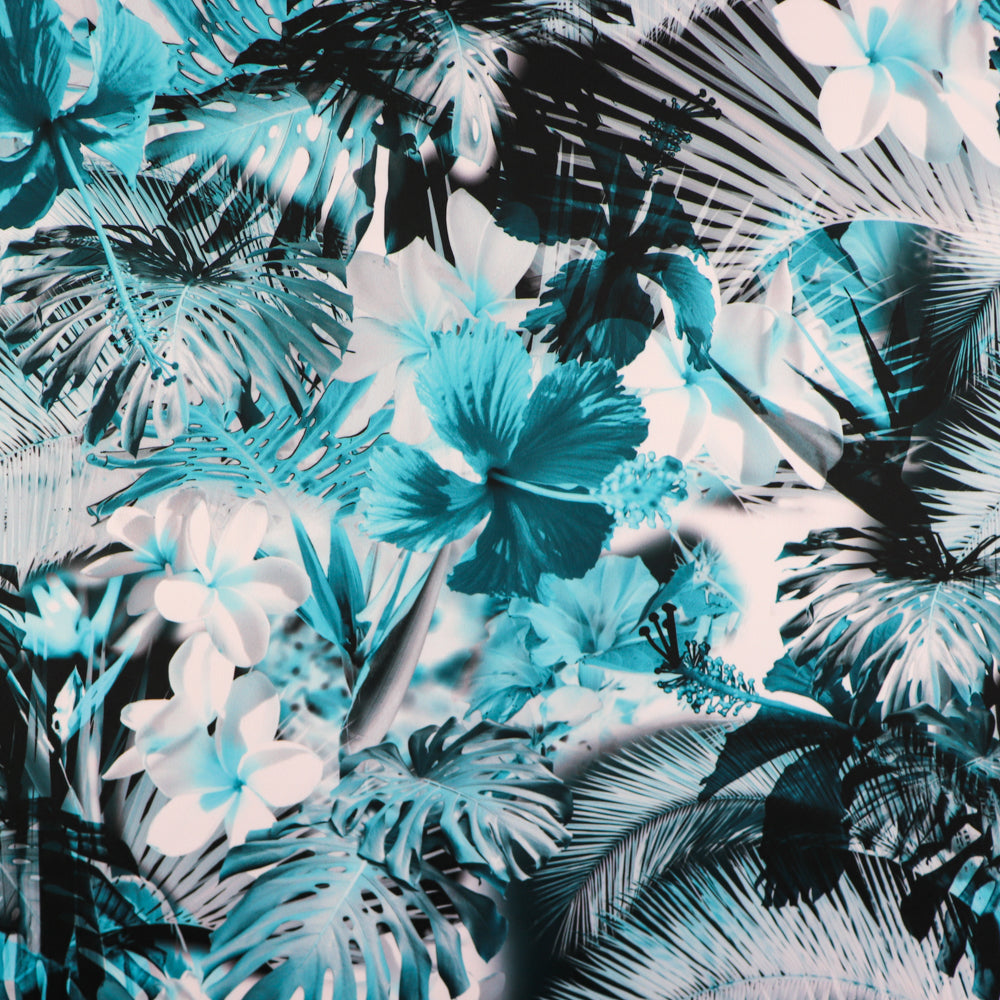 FS1060 Tropical Stretch Knit Fabric Teal | Fabric | blue, digital, fabric, floral, printed, scuba, teal, tropical | Fabric Styles