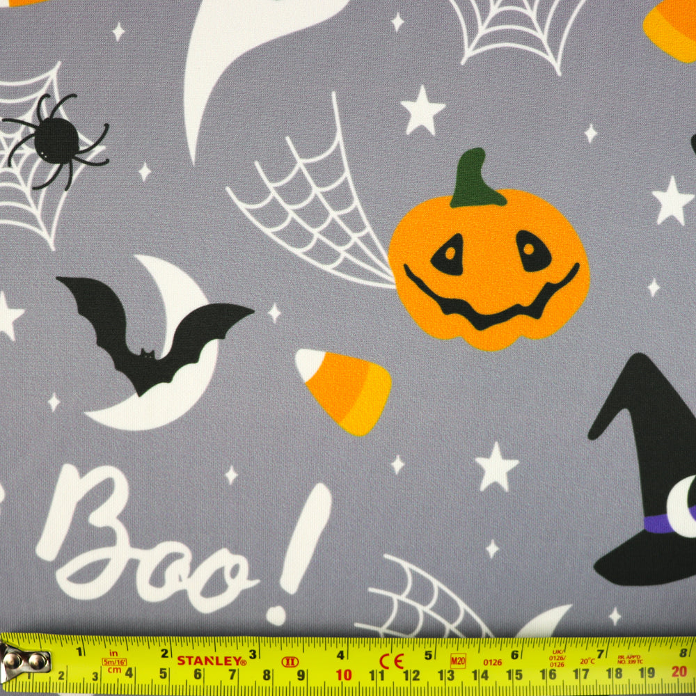 FS1064 Ghostly | Fabric | fabric, grey, halloween, scuba, spider | Fabric Styles