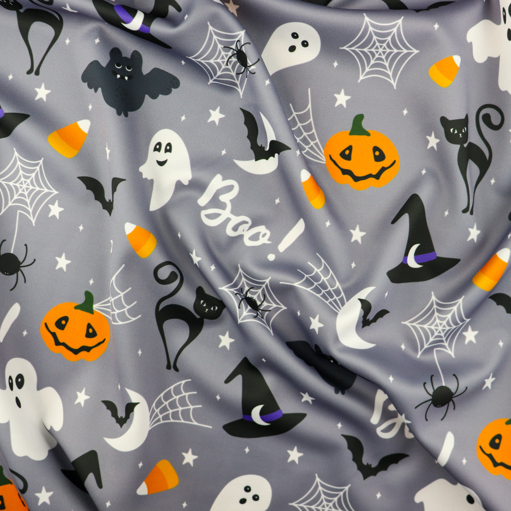 FS1064 Ghostly | Fabric | fabric, grey, halloween, scuba, spider | Fabric Styles