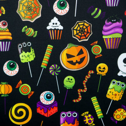 FS1065 Halloween Spooky Treats Scuba Stretch Knit Fabric Black