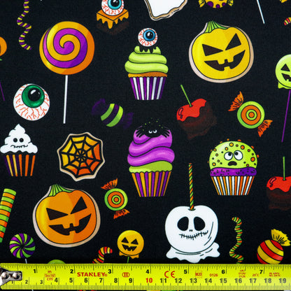 FS1065 Halloween Spooky Treats Scuba Stretch Knit Fabric Black