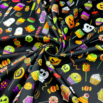 FS1065 Halloween Spooky Treats Scuba Stretch Knit Fabric Black