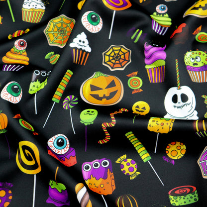 FS1065 Halloween Spooky Treats Scuba Stretch Knit Fabric Black