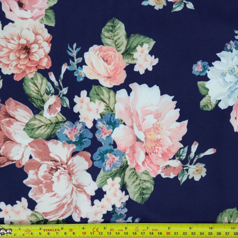 FS1152 Royal Bloom Floral Scuba Stretch Fabric Navy | Fabric | Fabric, Floral, navy, scuba | Fabric Styles