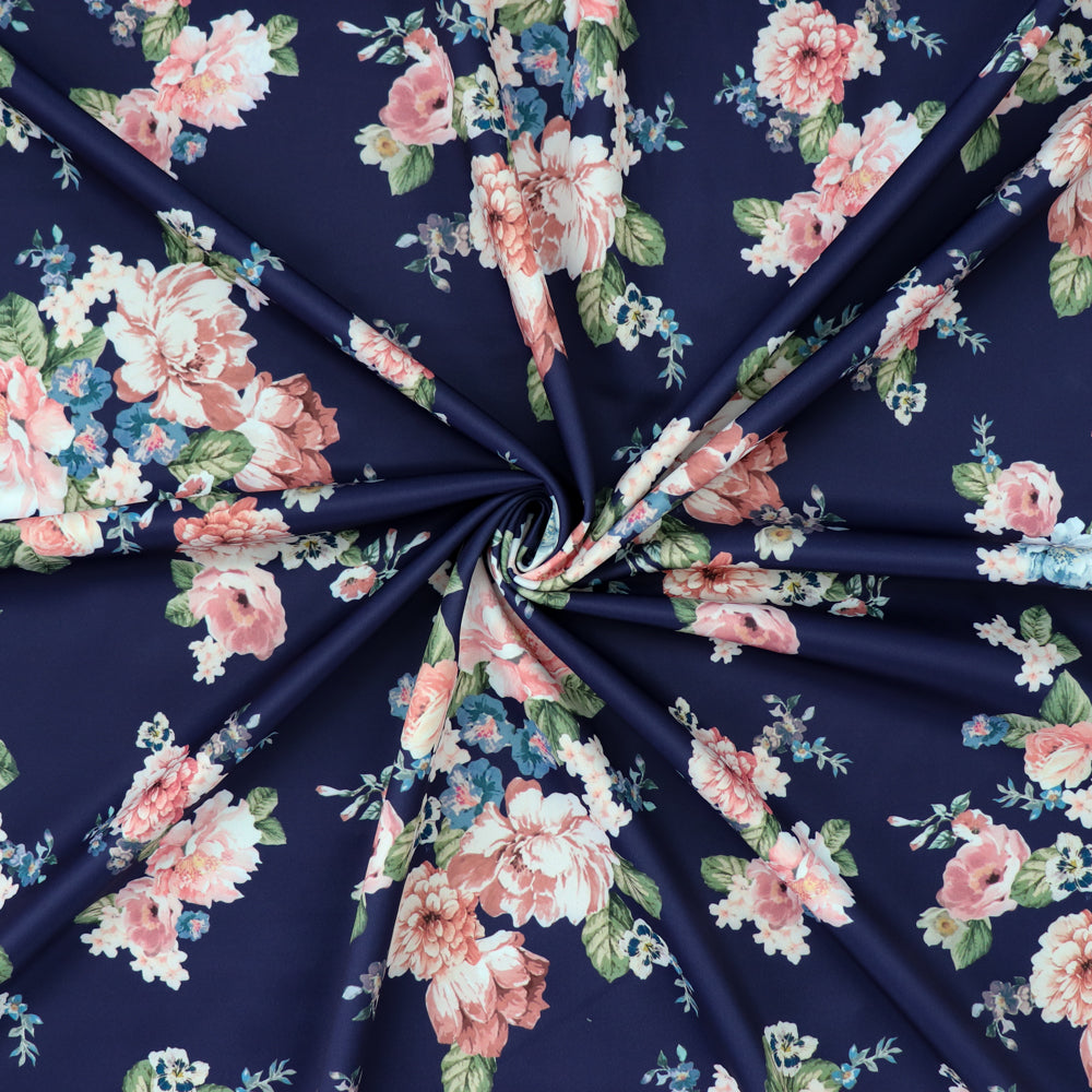 FS1152 Royal Bloom Floral Scuba Stretch Fabric Navy | Fabric | Fabric, Floral, navy, scuba | Fabric Styles