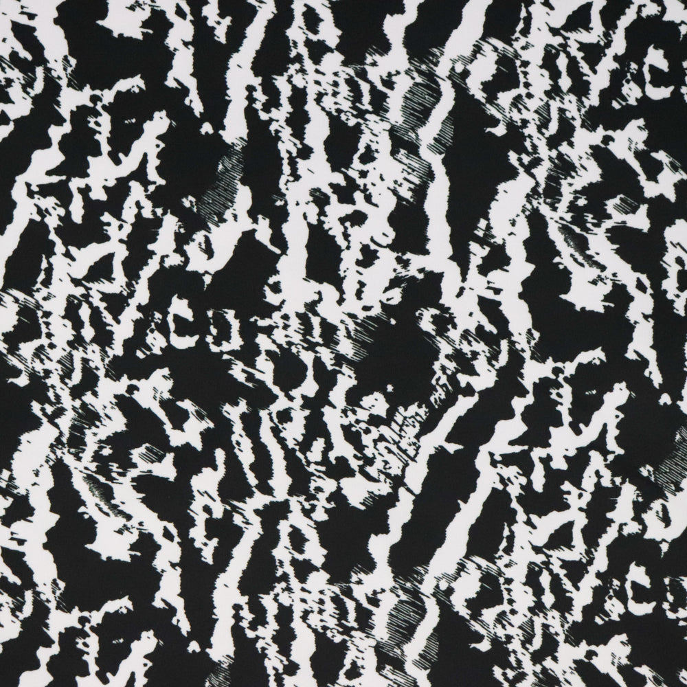 FS1156 Black Abstract Monochrome Scuba Stretch Fabric | Fabric | Black, Black and White, drape, Fabric, fashion fabric, marble, Marble Effect, Mono, Monochrome, Scuba, sewing, Stretchy, tie dye, White | Fabric Styles