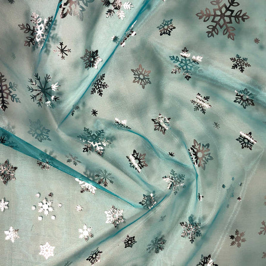 FS661_3 Snowflake Foil Organza | Fabric | brown, Christmas, dressmaking, Fabric, fabrics, fashion fabric, FS490, Green, Grey, leggings, leopard, Nylon, Organsa, Organza, Pink, Plain, SALE, see through, sewing, skirt, Snowflake, Snowflakes, Transparent, White, XMAS | Fabric Styles