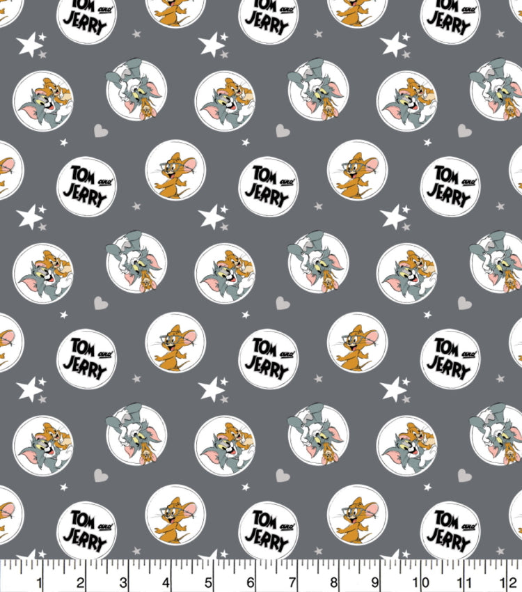 FS934_2 Tom and Jerry Circles & Stars | Fabric | blue, Brand, Branded, cartoon, Cotton, drape, Fabric, fashion fabric, Jerry, Light blue, making, Skirt, Tom, Tom & Jerry, Tom and Jerry | Fabric Styles