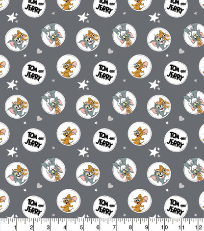 FS934_2 Tom and Jerry Circles & Stars | Fabric | blue, Brand, Branded, cartoon, Cotton, drape, Fabric, fashion fabric, Jerry, Light blue, making, Skirt, Tom, Tom & Jerry, Tom and Jerry | Fabric Styles