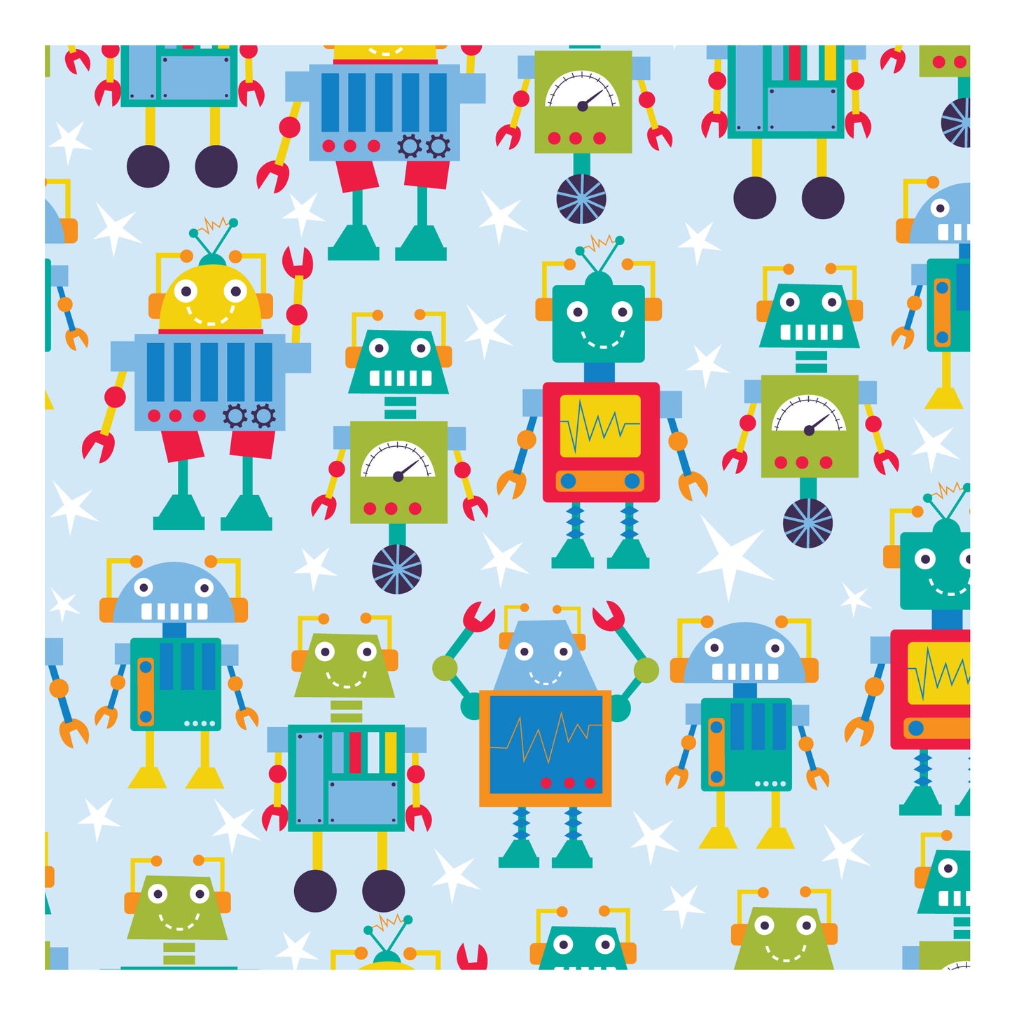 FS679_1 Robot Dreams Cotton Fabric Blue | Fabric | blue, celebration, children's, Cotton, Denim, drape, Dream, Fabric, fashion fabric, grey, kid, kids, Light blue, making, Robot, Robot Dream, Robot Dreams, rugby, sewing, Skirt, sports, Sports day | Fabric Styles