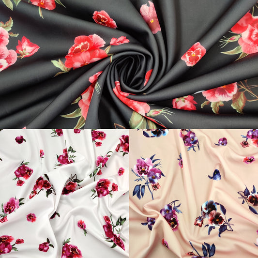 FS499_1 Nude Floral | Fabric | Black, drape, Fabric, fashion fabric, Floral, Flower, Nude, Scuba, sewing, Stretchy, White | Fabric Styles