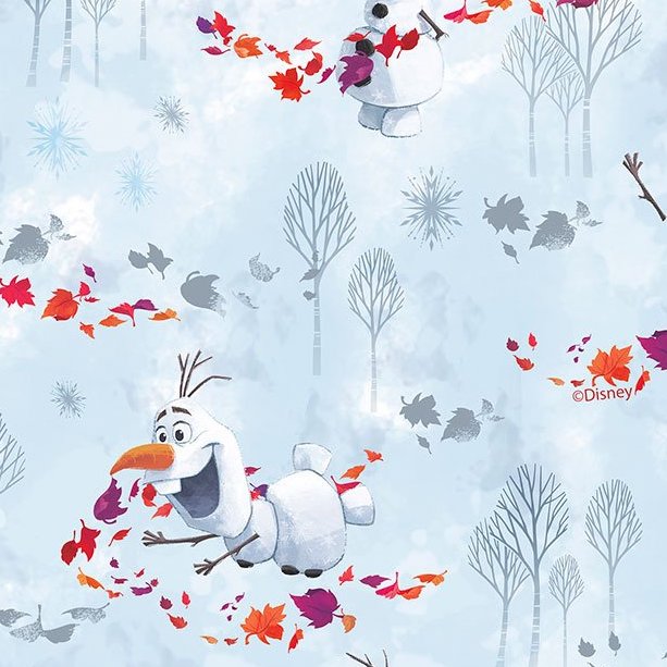 FS763_3 Disney Frozen Olaf Cotton | Fabric | blue, Brand, Branded, Children, Cotton, Disney, drape, elsa, Fabric, fashion fabric, frozen, Frozen 2, Kids, Light blue, making, olaf, sewing, Skirt, Snow, Snowflakes, snowman, XMAS | Fabric Styles